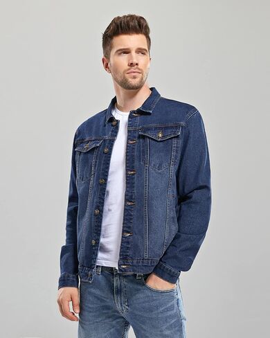 Neonjacc Men's Classic Lapel Denim Jacket Casual Washed Button Down Trucker Jacket in Saudi Arabia