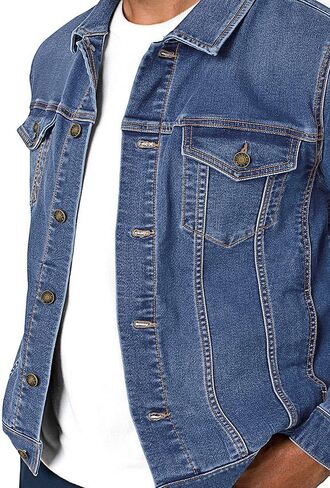 Neonjacc Men's Classic Lapel Denim Jacket Casual Washed Button Down Trucker Jacket in Saudi Arabia