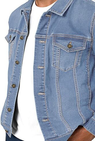 Neonjacc Men's Classic Lapel Denim Jacket Casual Washed Button Down Trucker Jacket in Saudi Arabia