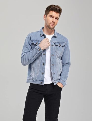 Neonjacc Men's Classic Lapel Denim Jacket Casual Washed Button Down Trucker Jacket in Saudi Arabia