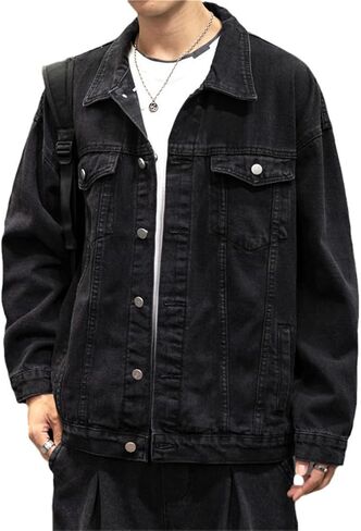 Denim Jacket Men Vintage Jean Coats Jean Jacket Men Turn Down Collar Denim Outerwear Cotton Bomber Jacket in Saudi Arabia