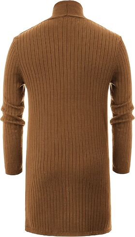 Men's Shawl Collar Open Front Long Cardigan Ribbed Knit Sweater with Pockets in Saudi Arabia