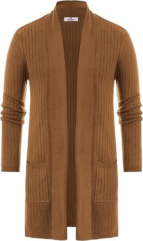 Men's Shawl Collar Open Front Long Cardigan Ribbed Knit Sweater with Pockets in Saudi Arabia