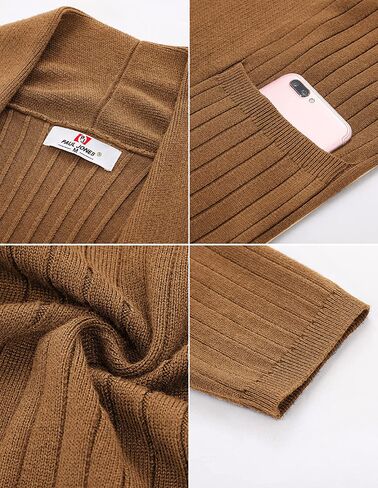 Men's Shawl Collar Open Front Long Cardigan Ribbed Knit Sweater with Pockets in Saudi Arabia