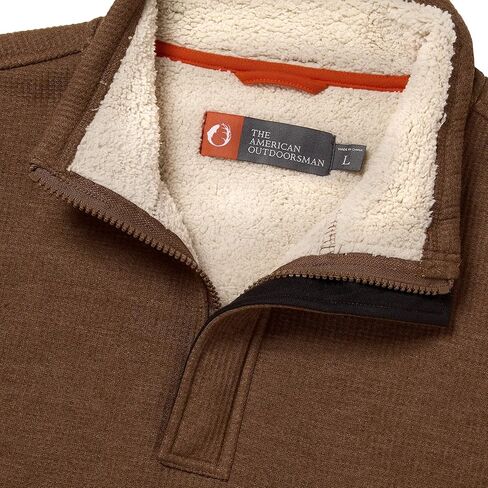 The American Outdoorsman Sherpa Lined Waffle Quarter Zip Mock Neck Long Sleeve Pullover for Men - Ideal for Outdoor Adventure in Kuwait