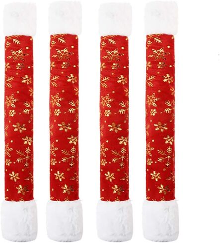 RICHEN زينة عيد الميلاد غطاء مقبض باب الثلاجة، مجموعة من 4 غطاء مقبض من الصوف والفرو الصناعي المطرز، هدايا عيد الميلاد التقليدية للمطبخ المنزلي (ندفة الثلج) in Kuwait