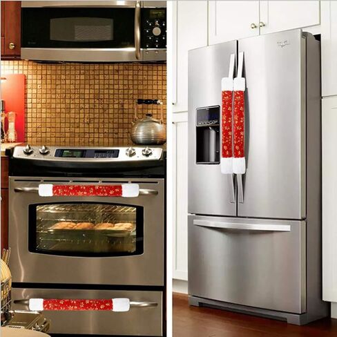 RICHEN زينة عيد الميلاد غطاء مقبض باب الثلاجة، مجموعة من 4 غطاء مقبض من الصوف والفرو الصناعي المطرز، هدايا عيد الميلاد التقليدية للمطبخ المنزلي (ندفة الثلج) in Kuwait