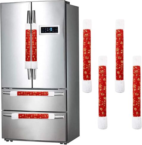 RICHEN زينة عيد الميلاد غطاء مقبض باب الثلاجة، مجموعة من 4 غطاء مقبض من الصوف والفرو الصناعي المطرز، هدايا عيد الميلاد التقليدية للمطبخ المنزلي (ندفة الثلج) in Kuwait
