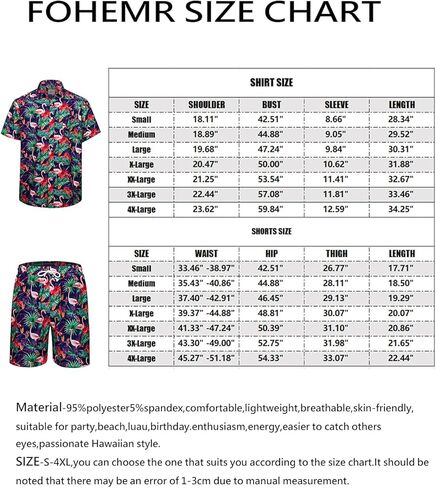 Fohemr قميص هاواي رجالي ومجموعة قصيرة للشاطئ متطابقة مع نمط الأناناس الاستوائي/فلامنغو ملابس قصيرة الأكمام قصيرة 2 قطعة in Kuwait