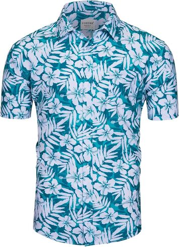 Fohemr قميص هاواي رجالي ومجموعة قصيرة للشاطئ متطابقة مع نمط الأناناس الاستوائي/فلامنغو ملابس قصيرة الأكمام قصيرة 2 قطعة in Kuwait