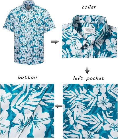 Fohemr قميص هاواي رجالي ومجموعة قصيرة للشاطئ متطابقة مع نمط الأناناس الاستوائي/فلامنغو ملابس قصيرة الأكمام قصيرة 2 قطعة in Kuwait