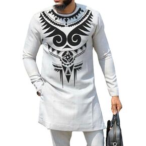 Men's African 2 Piece Set Long Sleeve Outfit Dashiki Suit Shirt and Pant Traditional Ethnic Clothing Tracksuit Attire (Color : Gray, Size : X-Large) in Saudi Arabia