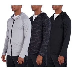 3 Pack: Men’s Dry-Fit Long Sleeve Full Zip Hoodie & Jacket- Athletic Track Running Jacket UPF+ (Available in Big & Tall)