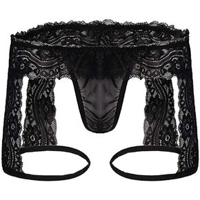 Pants Thong Pouch Bikini Hollow Briefs Underwear Mens Sissy Lace Out Enhance Rhinestone Lingerie Set for (Black, L) in Saudi Arabia