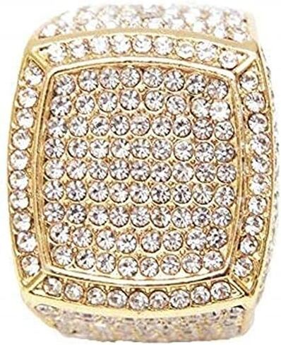 ساعة Bling-ed Out دائرية فاخرة للرجال مع سوار Bling-ed Out الكوبي وخاتم Iced King - L0504 BR مجموعة من 3 قطع in Kuwait