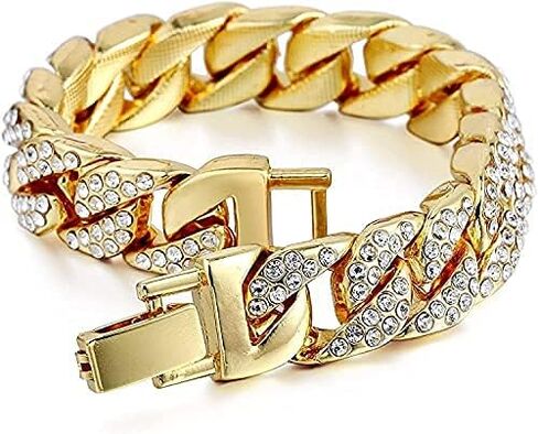ساعة Bling-ed Out دائرية فاخرة للرجال مع سوار Bling-ed Out الكوبي وخاتم Iced King - L0504 BR مجموعة من 3 قطع in Kuwait