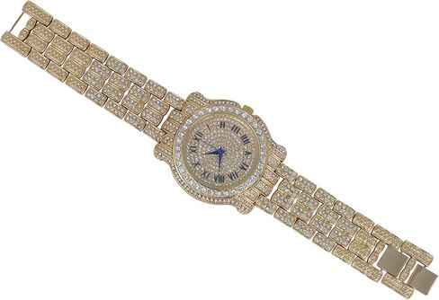 ساعة Bling-ed Out دائرية فاخرة للرجال مع سوار Bling-ed Out الكوبي وخاتم Iced King - L0504 BR مجموعة من 3 قطع in Kuwait