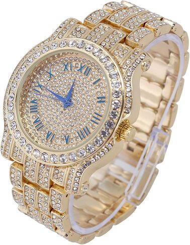 ساعة Bling-ed Out دائرية فاخرة للرجال مع سوار Bling-ed Out الكوبي وخاتم Iced King - L0504 BR مجموعة من 3 قطع in Kuwait