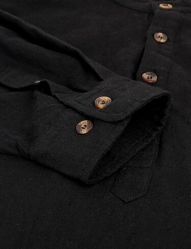 قميص رجالي من القطن والكتان هينلي بأكمام طويلة in Kuwait