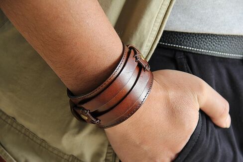 COOLLA Wide Braided Genuine Leather Mens Bracelet Bangle Cuff in Kuwait