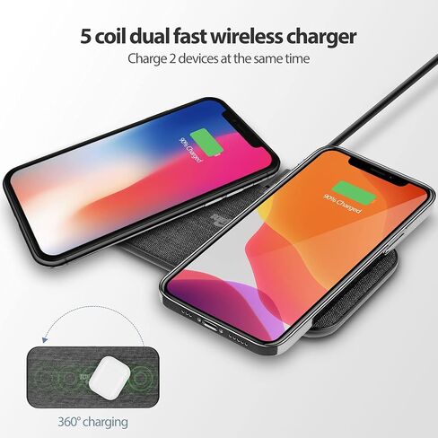 شاحن لاسلكي مزدوج مع 5 ملفات شحن، ومحول شاحن حائط GaN بقدرة 65 وات، متوافق مع iPhone وAirPods Pro in Saudi Arabia