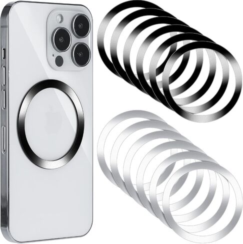 12 Pieces Magnetic Wireless Car Charger Metal Rings Sticker Compatible with Magsafe Wireless Charger Metal Plate Ring Universal Metal Rings Metal Adapter Ring, Black and Silver in Saudi Arabia