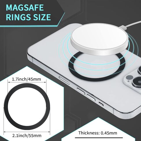 12 Pieces Magnetic Wireless Car Charger Metal Rings Sticker Compatible with Magsafe Wireless Charger Metal Plate Ring Universal Metal Rings Metal Adapter Ring, Black and Silver in Saudi Arabia