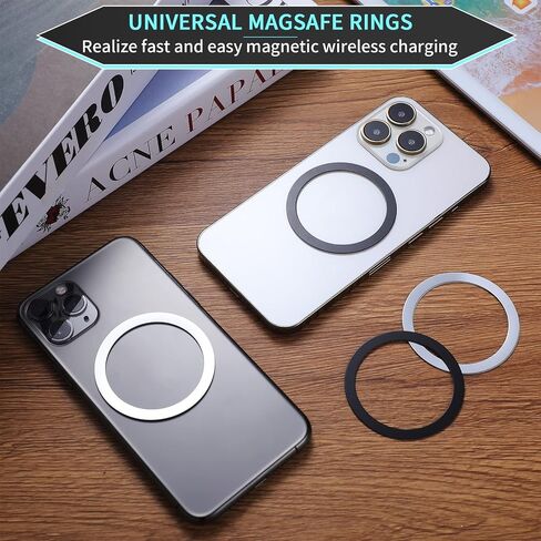 12 Pieces Magnetic Wireless Car Charger Metal Rings Sticker Compatible with Magsafe Wireless Charger Metal Plate Ring Universal Metal Rings Metal Adapter Ring, Black and Silver in Saudi Arabia