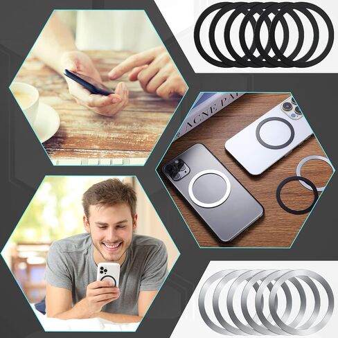 12 Pieces Magnetic Wireless Car Charger Metal Rings Sticker Compatible with Magsafe Wireless Charger Metal Plate Ring Universal Metal Rings Metal Adapter Ring, Black and Silver in Saudi Arabia