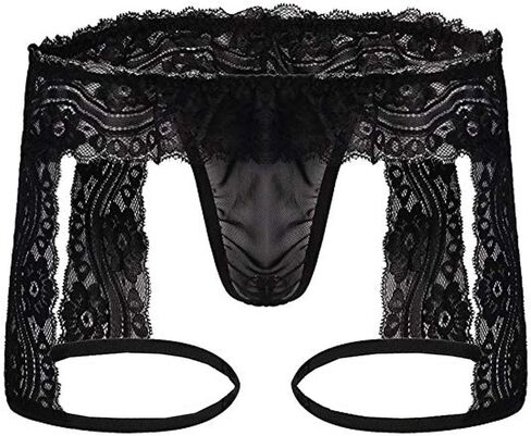 Pants Thong Pouch Bikini Hollow Briefs Underwear Mens Sissy Lace Out Enhance Rhinestone Lingerie Set for (Black, L) in Saudi Arabia