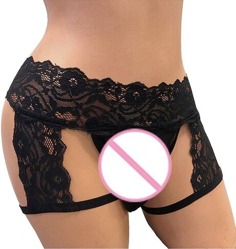 Pants Thong Pouch Bikini Hollow Briefs Underwear Mens Sissy Lace Out Enhance Rhinestone Lingerie Set for (Black, L) in Saudi Arabia