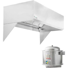 HOODMART 5' Restaurant Exhaust Hood System | Stainless Steel Vent Hood with Exhaust Fan, Grease Filters, Lights, Hanging Brackets | Heavy Duty Commercial Kitchen Equipment Made in USA in Saudi Arabia