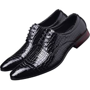 Oxford Dress Shoes Men Pointed-Toe Italy Alligator Patent Leather Lace-up Wedding Formal Derby Shoes in Kuwait
