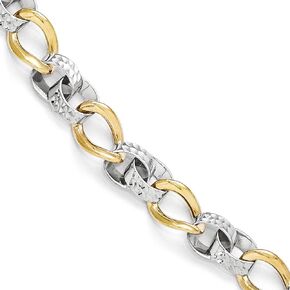 10k Yellow Gold Two Toned and Diamond-Cut Link Bracelet - with Secure Lobster Lock Clasp 7.5" in Kuwait