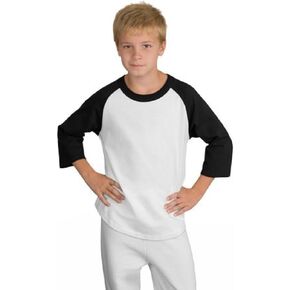 SPORT-TEK Youth Colorblock Raglan Jersey | 3/4 Sleeve Sporty T-Shirt for Boys & Girls, Relaxed Fit Cotton Tee for Kids in Kuwait