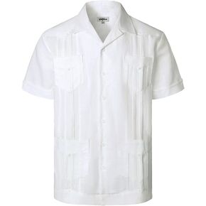 VATPAVE Mens Linen Cuban Guayabera Shirts Casual Button Down Short Sleeve Summer Shirts