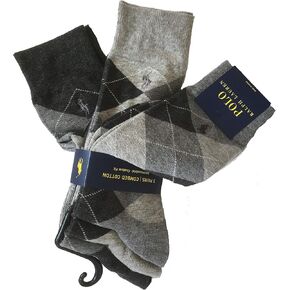 Polo Ralph Lauren Men's 3-Pack Polo Classic Argyle Dress Socks, Grey, 10-13 in Saudi Arabia