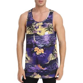 الرجال الأزهار الصيف تانك القمم هاواي بلايز عادية فضفاضة تناسب الجدة بلا أكمام تي شيرت in Kuwait