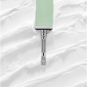 Long Handle Rockwell T2 Brushed Chrome Safety Razor for Men and Women with Infinite Shaving Settings, 5 Fully Recyclable Blades and Travel Leather Bag