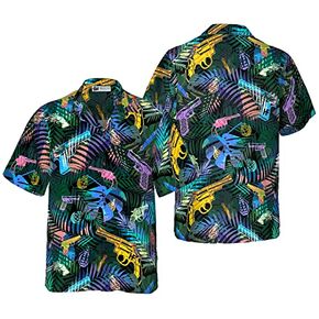 HYPERFAVOR Gun Hawaiian Shirt - Tropical Gun Lover Pattern - Casual Short Sleeve Tropical Gun Shirt for Men in Kuwait