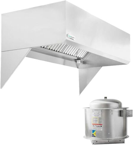 HOODMART 5' Restaurant Exhaust Hood System | Stainless Steel Vent Hood with Exhaust Fan, Grease Filters, Lights, Hanging Brackets | Heavy Duty Commercial Kitchen Equipment Made in USA in Saudi Arabia