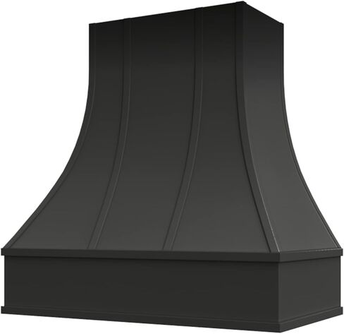 Riley & Higgs Curved Front Black Range Hood Cover Strapped With Block Molding - Wall Mounted Wood Range Hood Covers, Plywood and Maple | 36 Inches Wide x 48 Inches High in Saudi Arabia