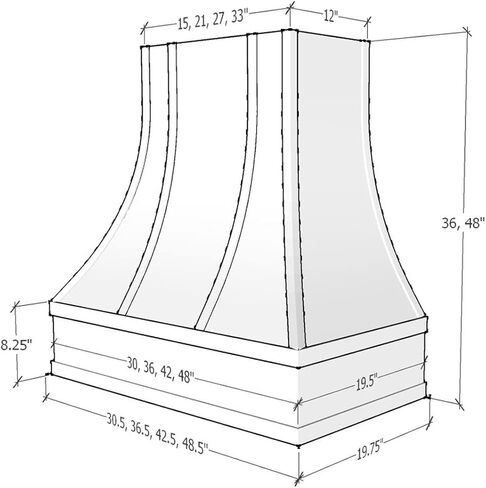 Riley & Higgs Curved Front Black Range Hood Cover Strapped With Block Molding - Wall Mounted Wood Range Hood Covers, Plywood and Maple | 36 Inches Wide x 48 Inches High in Saudi Arabia