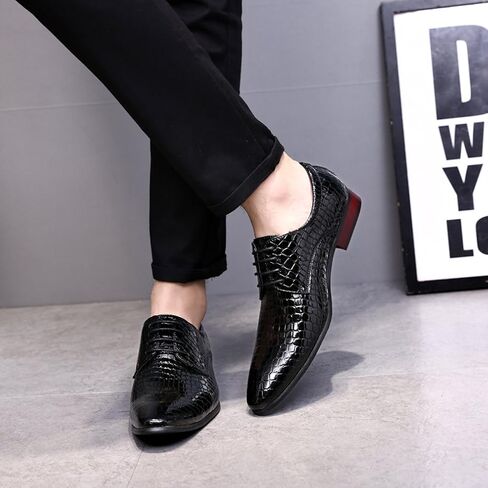 Oxford Dress Shoes Men Pointed-Toe Italy Alligator Patent Leather Lace-up Wedding Formal Derby Shoes in Saudi Arabia