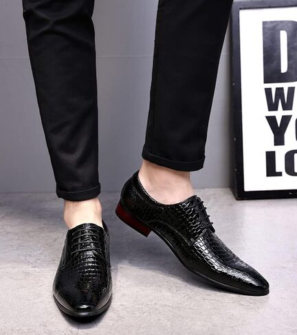 Oxford Dress Shoes Men Pointed-Toe Italy Alligator Patent Leather Lace-up Wedding Formal Derby Shoes in Saudi Arabia