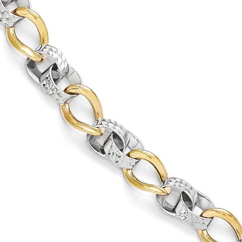 10k Yellow Gold Two Toned and Diamond-Cut Link Bracelet - with Secure Lobster Lock Clasp 7.5" in Kuwait