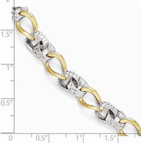 10k Yellow Gold Two Toned and Diamond-Cut Link Bracelet - with Secure Lobster Lock Clasp 7.5" in Kuwait