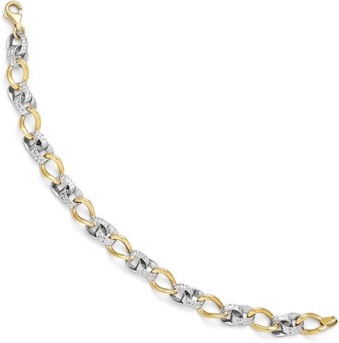 10k Yellow Gold Two Toned and Diamond-Cut Link Bracelet - with Secure Lobster Lock Clasp 7.5" in Kuwait