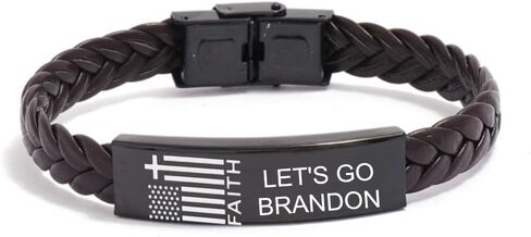 ZKXXJ Let's Go Brandon Bracelet Gift for Men Women,American Flag Faith Wristband Stainless Steel Braided Leather Patriotic FJB Funny Political Brandon Jewelry in Kuwait