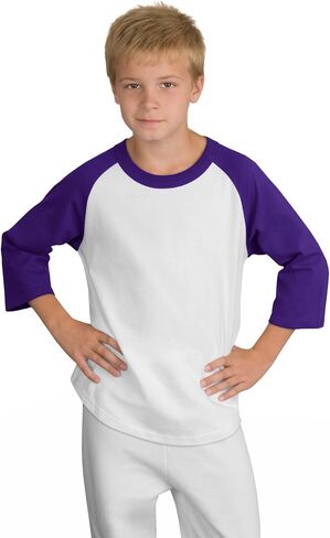 SPORT-TEK قميص شبابي Colorblock Raglan Jersey | تي شيرت رياضي بأكمام 3/4 للأولاد والبنات، تي شيرت قطني مريح للأطفال in Kuwait